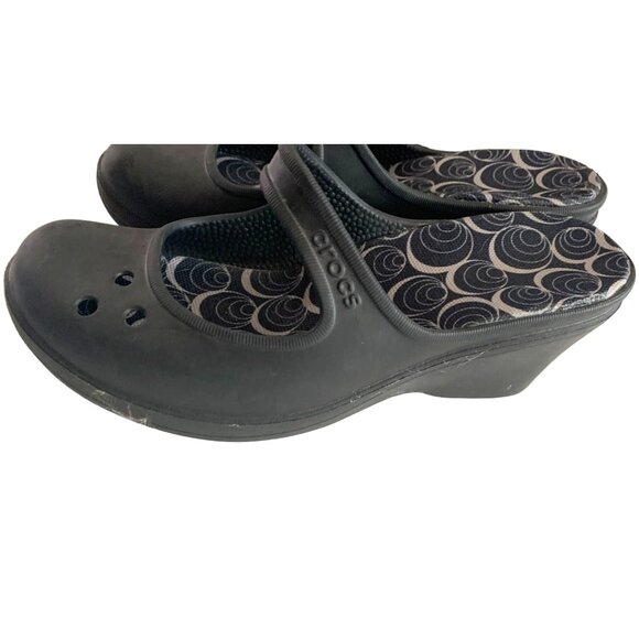 Crocs Womens Size 10 Wedge 3 in Heel Black SLip On Slide Cog Sandal Shoes Mary J - Picture 1 of 5